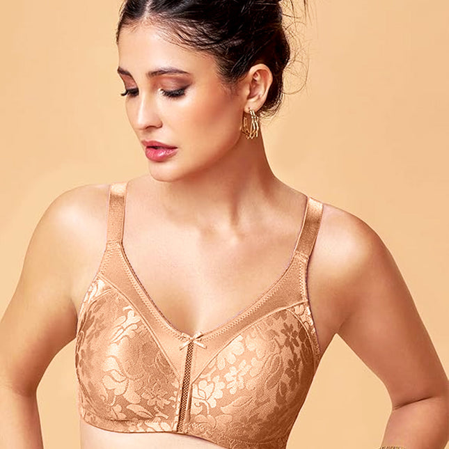MAROON Nude Collection Seamless Non-Padded Non-wired Full Coverage Silhouette With Comfort Straps Breathable Microfiber Blend Women Minimizer Bra. Warm Sand