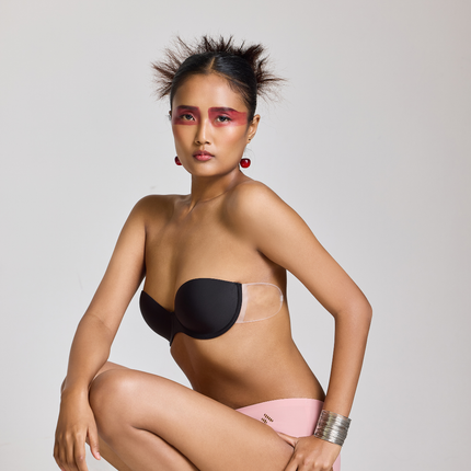 MAROON Strapless Seamless Silicone Invisible Bra Breast Lifting Dress Half Coverage Nylon Lightly Padded Transparent Back Underwire Party wear Stick-on Bra