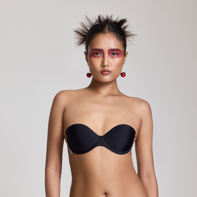 MAROON Strapless Seamless Silicone Invisible Bra Breast Lifting Dress Half Coverage Nylon Lightly Padded Transparent Back Underwire Party wear Stick-on Bra