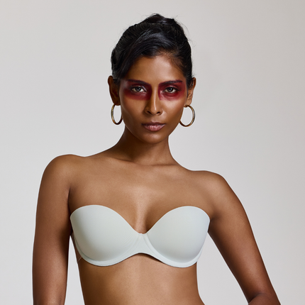 MAROON Strapless Seamless Silicone Invisible Bra Breast Lifting Dress Half Coverage Nylon Lightly Padded Transparent Back Underwire Party wear Stick-on Bra