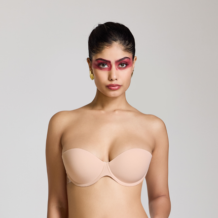 MAROON Strapless Seamless Silicone Invisible Bra Breast Lifting Dress Half Coverage Nylon Lightly Padded Transparent Back Underwire Party wear Stick-on Bra