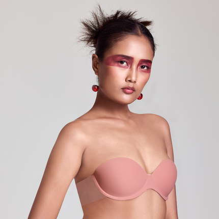 MAROON Strapless Seamless Silicone Invisible Bra Breast Lifting Dress Half Coverage Nylon Lightly Padded Transparent Back Underwire Party wear Stick-on Bra