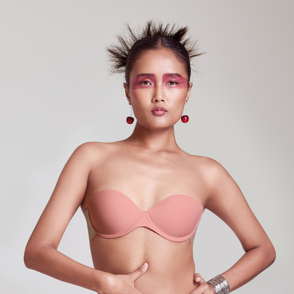 MAROON Strapless Seamless Silicone Invisible Bra Breast Lifting Dress Half Coverage Nylon Lightly Padded Transparent Back Underwire Party wear Stick-on Bra