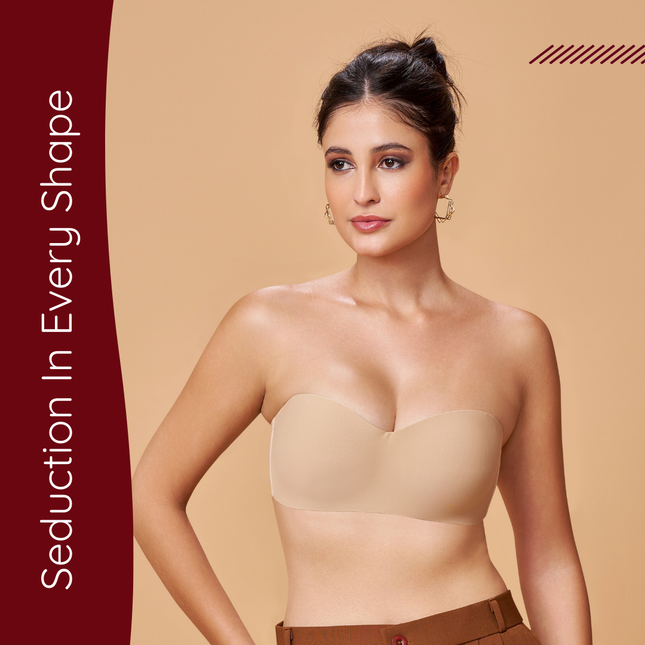 MAROON Nude Seamless Padded Non-Wired Balconette Plunge Bra for Women