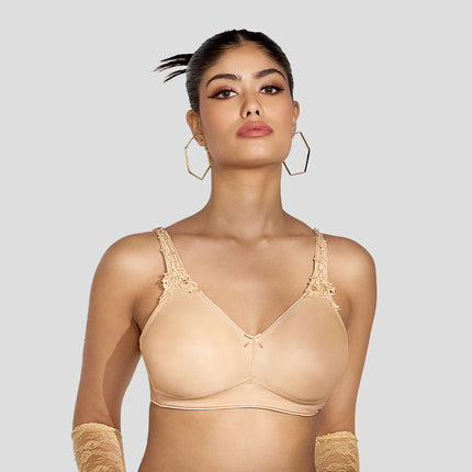 MAROON Find My Skin Tone Seamless Non-Padded T-Shirt Elevated Coverage Graceful minimizer Structured Shoulder Women Everyday Bra - Caramel