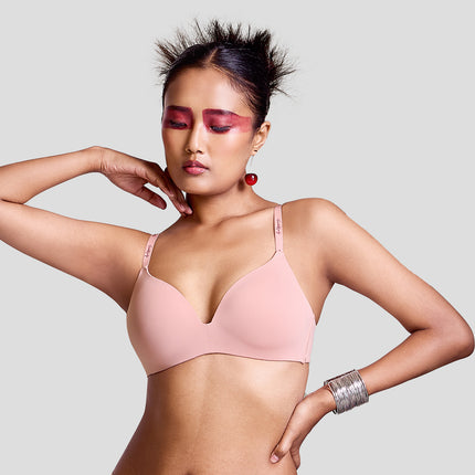 Maroon Velour Lift Seamless Padded Plunge Bra in Strawberry pink – Everyday T-shirt bra for deeper cleavage.