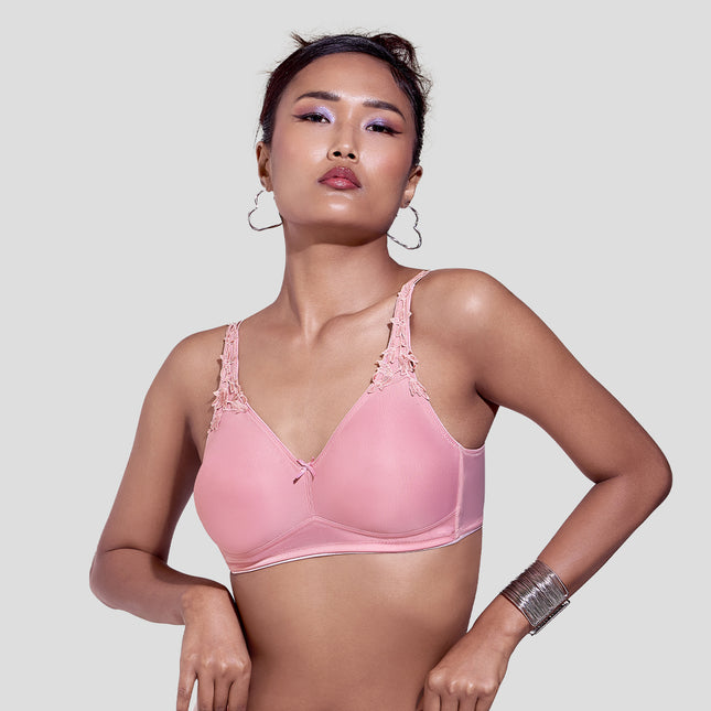 MAROON Find My Skin Tone Seamless Non-Padded T-Shirt Elevated Coverage Graceful minimizer Structured Shoulder Women Everyday Bra - Strawberry