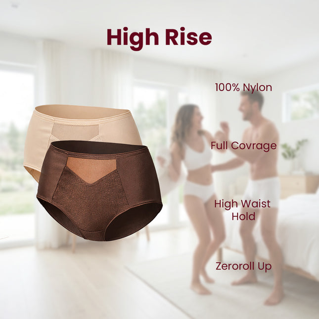MAROON Find My Skin Tone Nylon Elastane High Rise Briefs Soft Stretchy Full Coverage High Waist Hold Zero Roll Grip Vanishing Waistband Hipster Panty