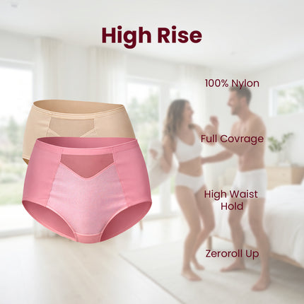 MAROON Find My Skin Tone Nylon Elastane High Rise Briefs Soft Stretchy Full Coverage High Waist Hold Zero Roll Grip Vanishing Waistband Hipster Panty