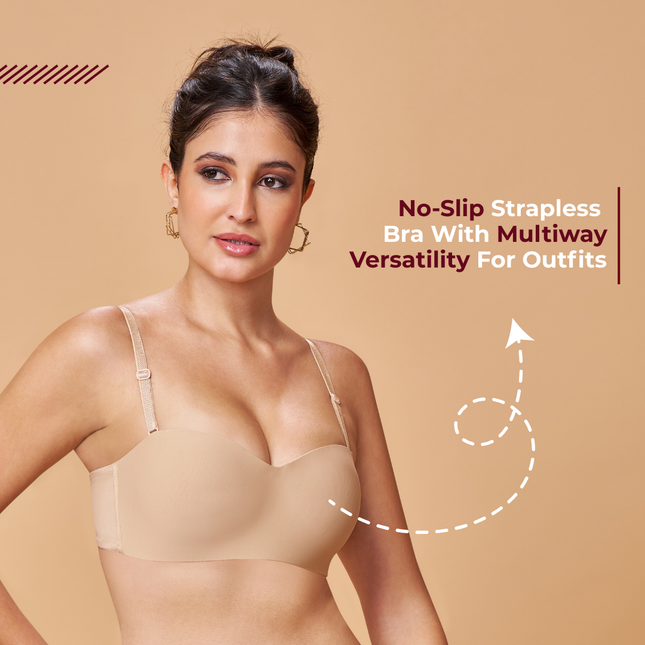 MAROON Nude Seamless Padded Non-Wired Balconette Plunge Bra for Women