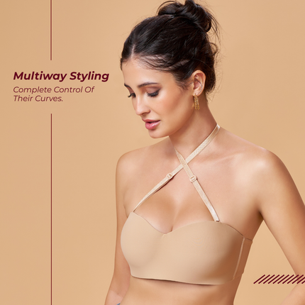 MAROON Nude Seamless Padded Non-Wired Balconette Plunge Bra for Women