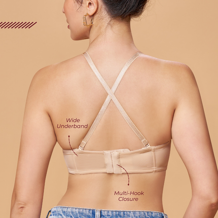 MAROON Nude Seamless Padded Non-Wired Balconette Plunge Bra for Women