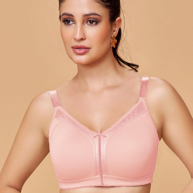 MAROON Nude Collection Seamless Non-Padded Non-wired Full Coverage M-Frame Support Ultra-soft Cotton-rich Blend for a Weightless Women Everyday Bra. MistPink