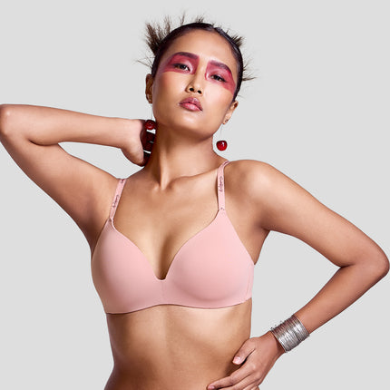 MAROON Velour Lift Find My Skin Tone Seamless Padded Plunge Deeper Cleavage Signature Straps Women Everyday T-Shirt Bra - Strawberry