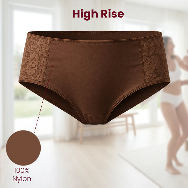 MAROON Find My Skin Tone Nylon Spandex High Rise Briefs Soft Stretchy Full Coverage High Waist Hold Zero Roll Grip Vanishing Waistband Hipster Pack of 2 Panties. Strawberry,Chocolate