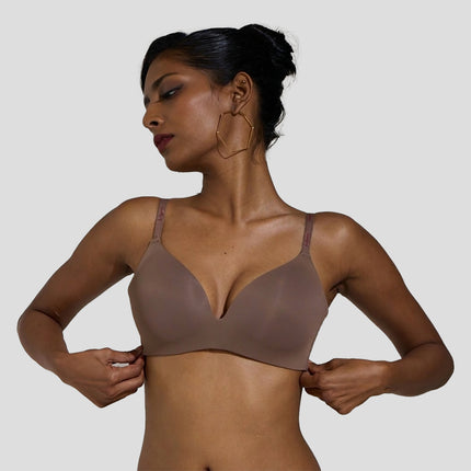 MAROON Velour Lift Find My Skin Tone Seamless Padded Plunge Deeper Cleavage Signature Straps Women Everyday T-Shirt Bra - Chocolate