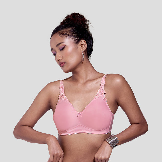 MAROON Find My Skin Tone Seamless Non-Padded T-Shirt Elevated Coverage Graceful minimizer Structured Shoulder Women Everyday Bra - Strawberry