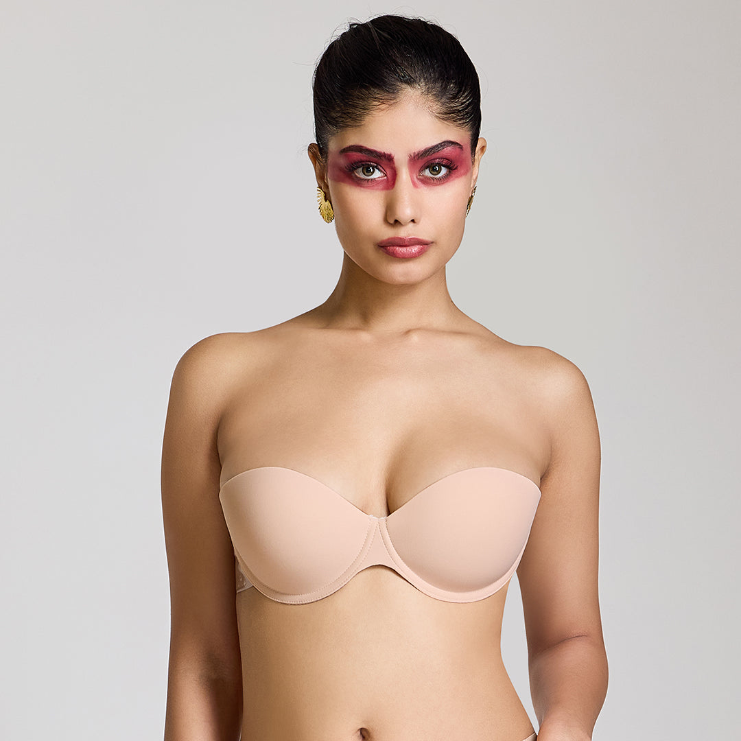MAROON Free Transparent Belt Strapless Seamless Silicone Invisible Bra Breast Lifting Dress Half Coverage Nylon Lightly Padded Transparent Back