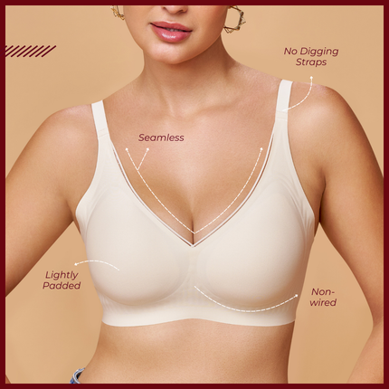MAROON Skin Seamless Padded Non-Wired Full Coverage T-Shirt Bra for Women