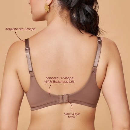 MAROON Brown Seamless Padded Underwired Full Coverage T-Shirt Bra for Women