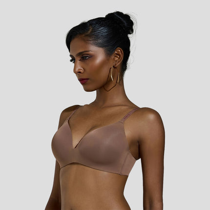 MAROON Velour Lift Find My Skin Tone Seamless Padded Plunge Deeper Cleavage Signature Straps Women Everyday T-Shirt Bra - Chocolate