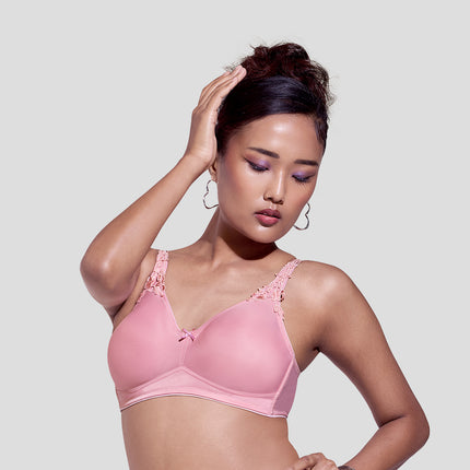 MAROON Find My Skin Tone Seamless Non-Padded T-Shirt Elevated Coverage Graceful minimizer Structured Shoulder Women Everyday Bra - Strawberry