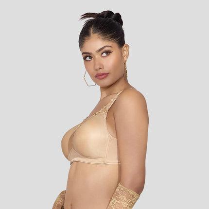 MAROON Find My Skin Tone Seamless Non-Padded T-Shirt Elevated Coverage Graceful minimizer Structured Shoulder Women Everyday Bra - Caramel