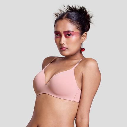 MAROON Velour Lift Find My Skin Tone Seamless Padded Plunge Deeper Cleavage Signature Straps Women Everyday T-Shirt Bra - Strawberry