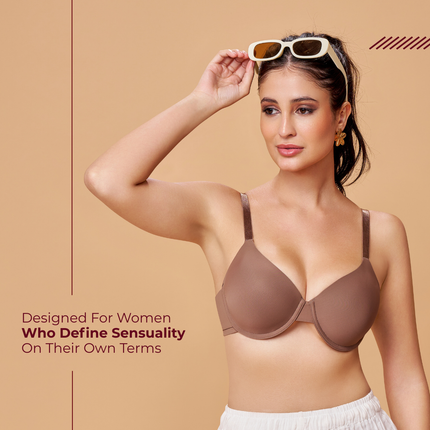 MAROON Brown Seamless Padded Underwired Full Coverage T-Shirt Bra for Women