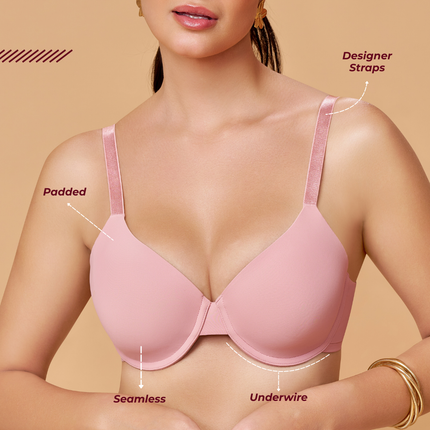 MAROON Mistpink Seamless Padded Underwired Full Coverage T-Shirt Bra for Women