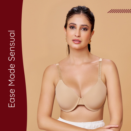 MAROON Nude Seamless Padded Underwired Full Coverage T-Shirt Bra for Women (Nude)