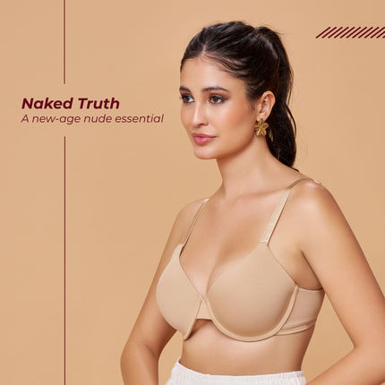 MAROON Nude Seamless Padded Underwired Full Coverage T-Shirt Bra for Women (Nude)