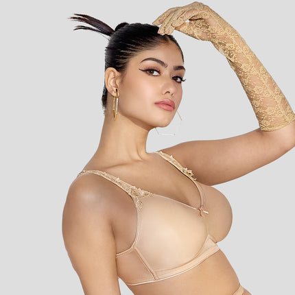 MAROON Find My Skin Tone Seamless Non-Padded T-Shirt Elevated Coverage Graceful minimizer Structured Shoulder Women Everyday Bra - Caramel