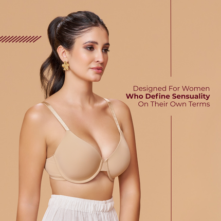 MAROON Nude Seamless Padded Underwired Full Coverage T-Shirt Bra for Women (Nude)