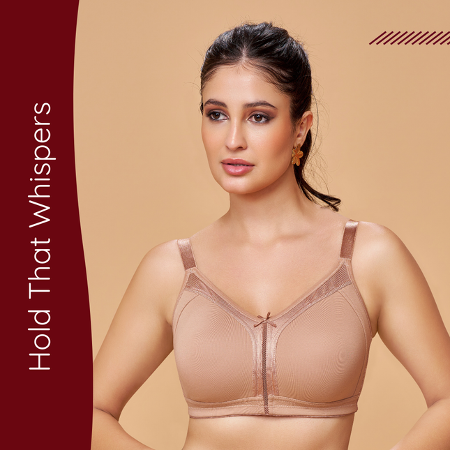 MAROON Warm Taupe Seamless Non-Padded Non-Wired Full Coverage Everyday Bra for Women