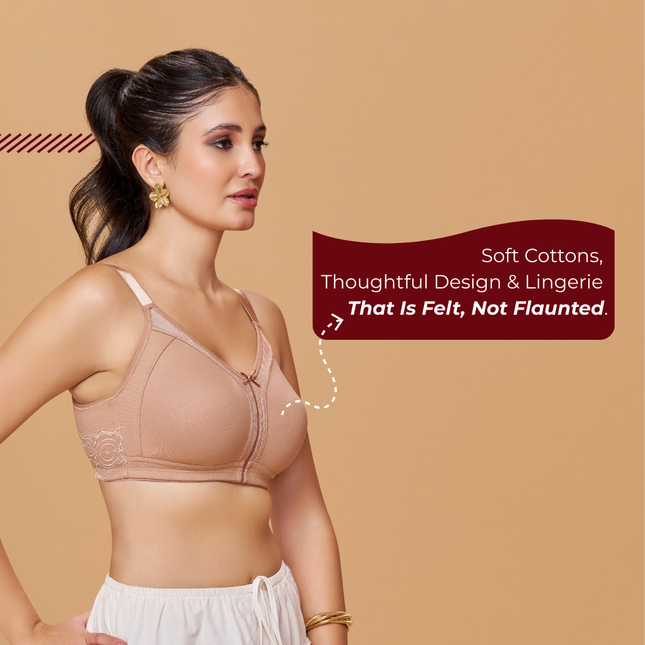 MAROON Warm Taupe Seamless Non-Padded Non-Wired Full Coverage Everyday Bra for Women