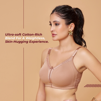 MAROON Warm Taupe Seamless Non-Padded Non-Wired Full Coverage Everyday Bra for Women