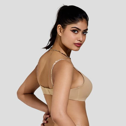 MAROON Velour Lift Find My Skin Tone Seamless Padded Plunge Deeper Cleavage Signature Straps Women Everyday T-Shirt Bra - Caramel