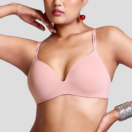 MAROON Velour Lift Find My Skin Tone Seamless Padded Plunge Deeper Cleavage Signature Straps Women Everyday T-Shirt Bra - Strawberry