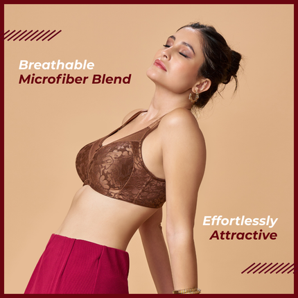 MAROON Mocha Seamless Non-Padded Non-Wired Minimizer Full Coverage Bra for Women