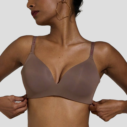 MAROON Velour Lift Find My Skin Tone Seamless Padded Plunge Deeper Cleavage Signature Straps Women Everyday T-Shirt Bra - Chocolate