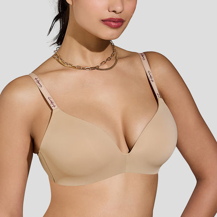 MAROON Velour Lift Find My Skin Tone Seamless Padded Plunge Deeper Cleavage Signature Straps Women Everyday T-Shirt Bra - Caramel