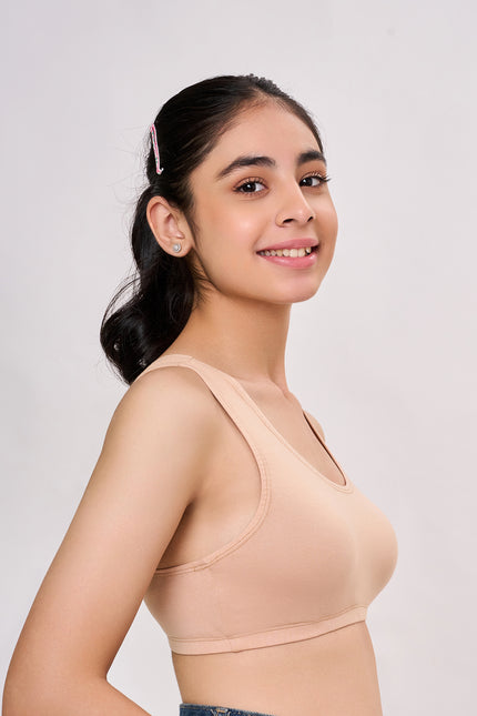 MAROON Star Beginner Bra for Girls, Cotton Lycra Non-Padded Full Coverage Seamless Beginners Non-Wired Bra with Regular Broad Strap, Activewear Training Bra for Teenagers.